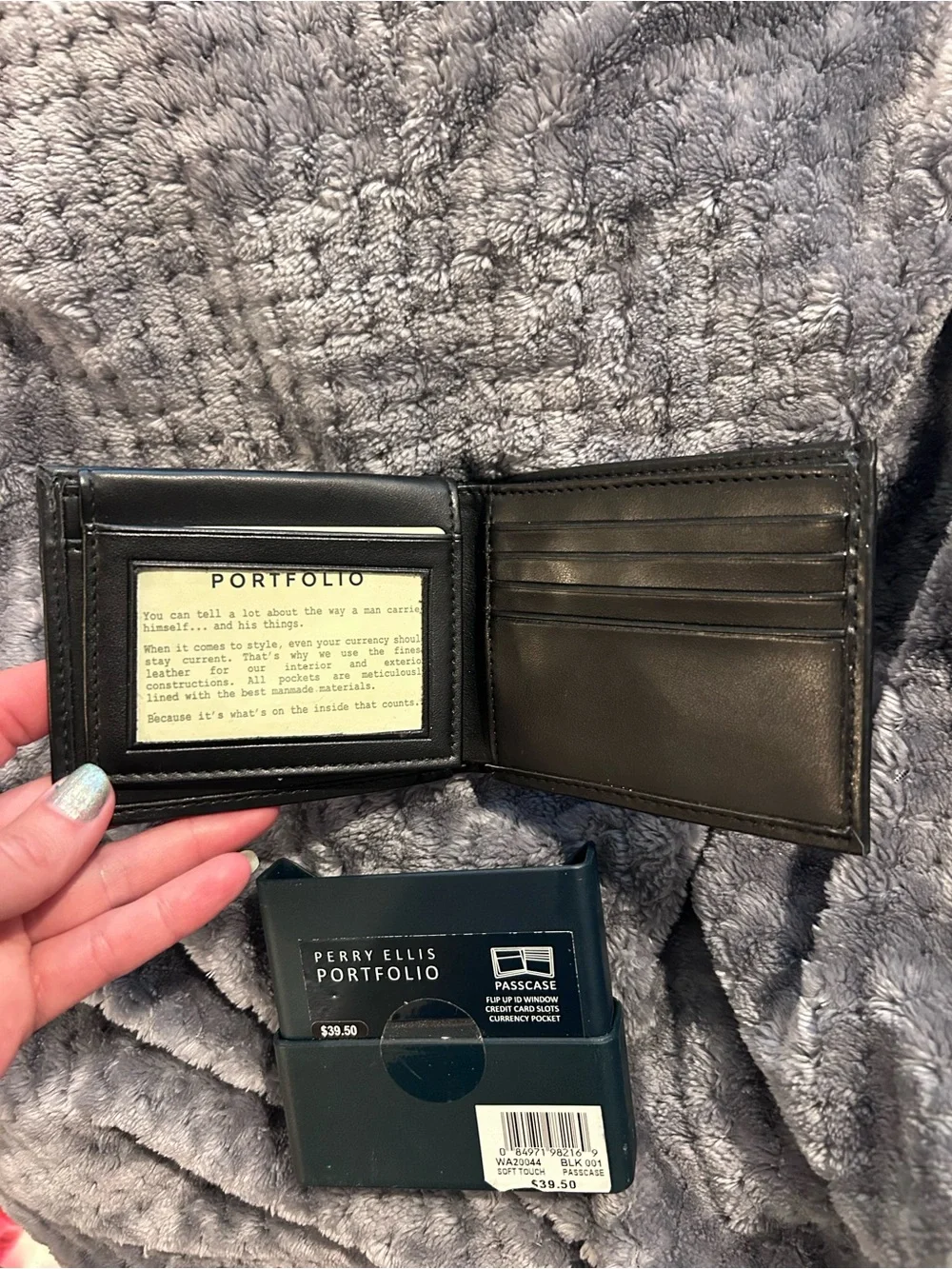 New Perry Ellis Men’s Black Soft Touch Portfolio Wallet